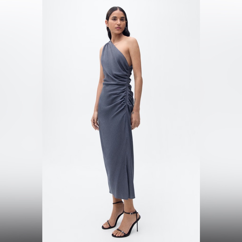 NWT Mango Linen One-Shoulder Dress